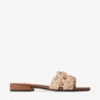 Chara Flat Tan Leather and Crochet Raffia Slide