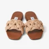 Chara Flat Tan Leather and Crochet Raffia Slide