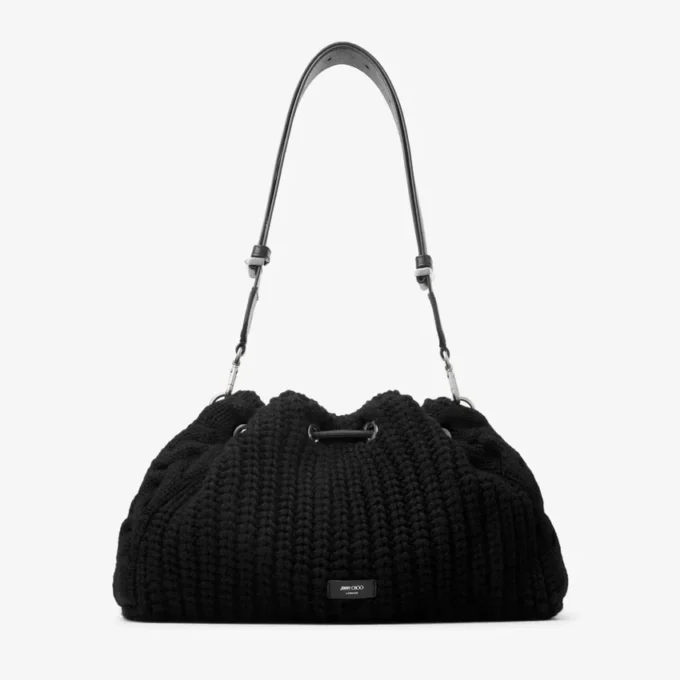 Cinch Medium Black Knitted Wool Shoulder Bag