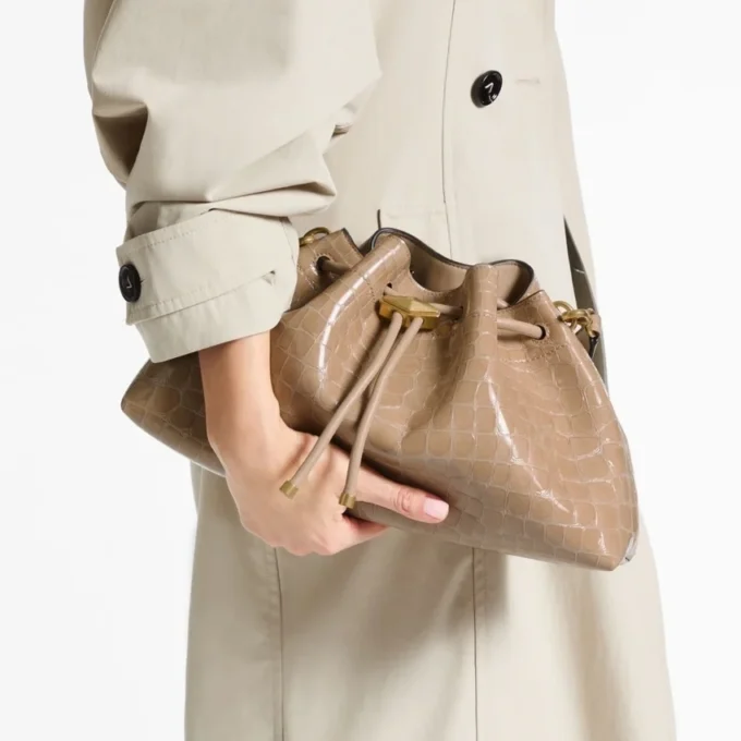 Cinch Medium Chai Shiny Croc Embossed Leather Shoulder Bag