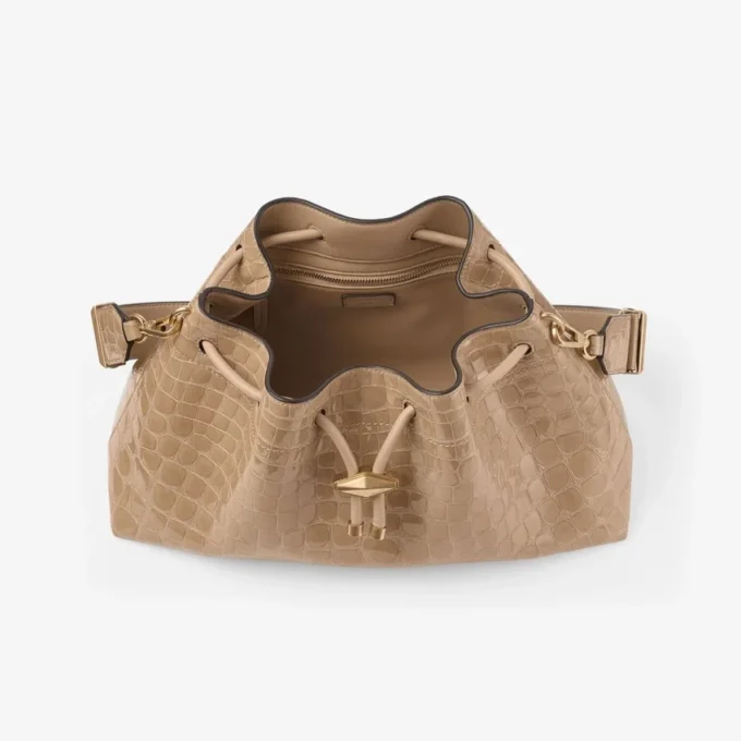 Cinch Medium Chai Shiny Croc Embossed Leather Shoulder Bag