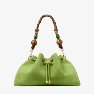 Cinch Medium Clover Suede Shoulder Bag with Braided Bead Strap