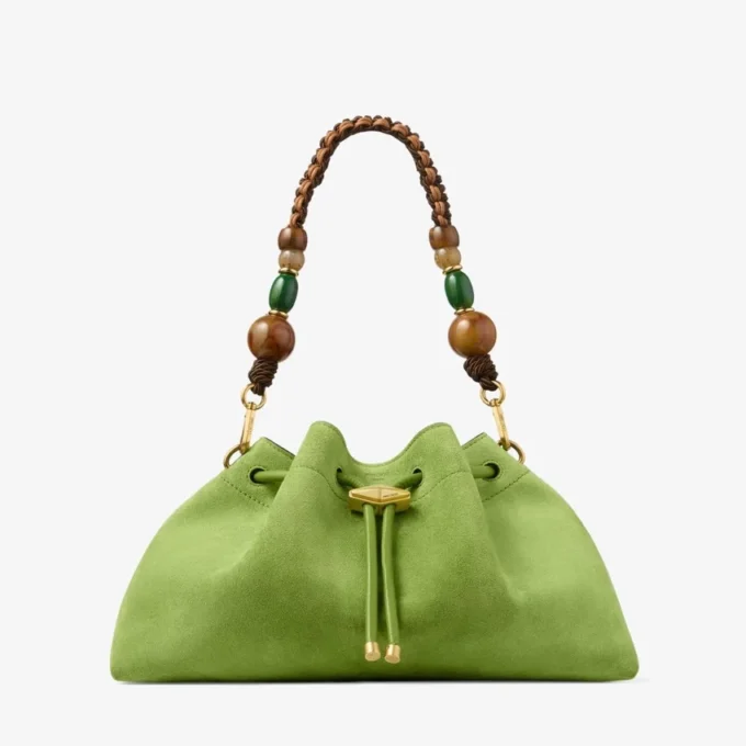 Cinch Medium Clover Suede Shoulder Bag with Braided Bead Strap