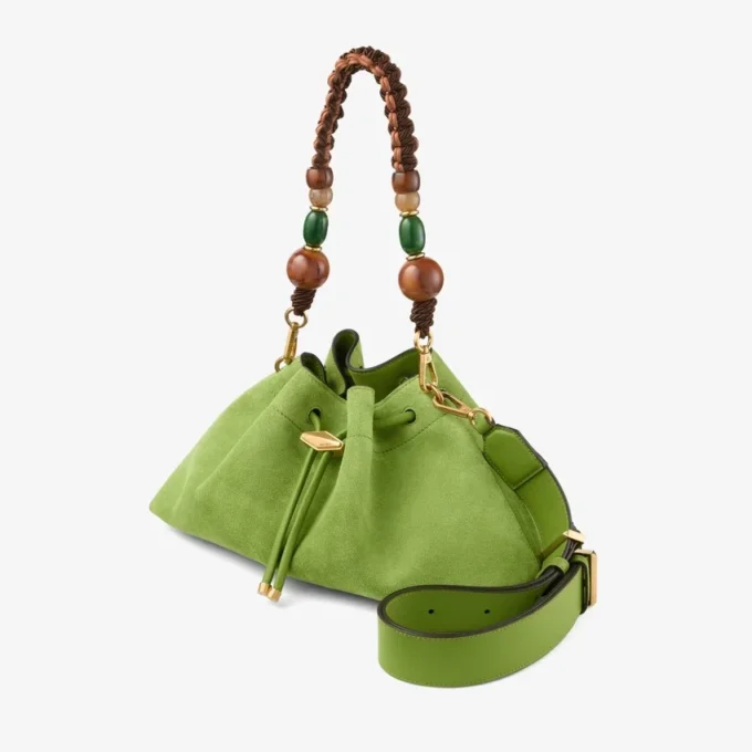 Cinch Medium Clover Suede Shoulder Bag with Braided Bead Strap