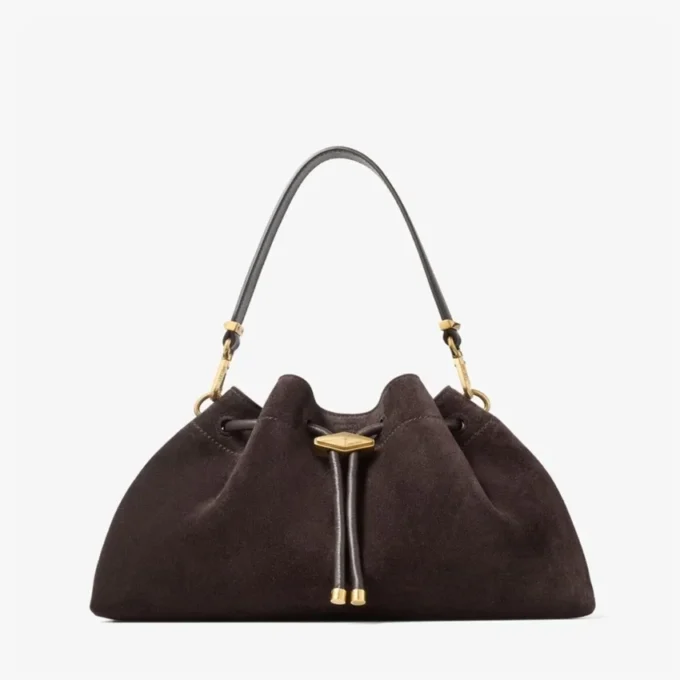 Cinch Medium Coffee Suede Shoulder Bag