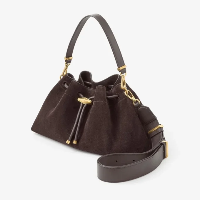 Cinch Medium Coffee Suede Shoulder Bag