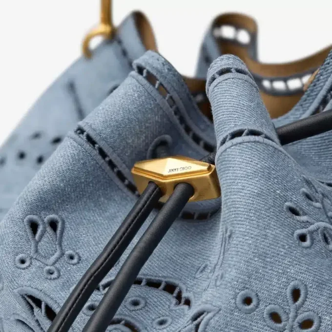 Cinch Medium Denim Shoulder Bag with Sangallo Embroidery