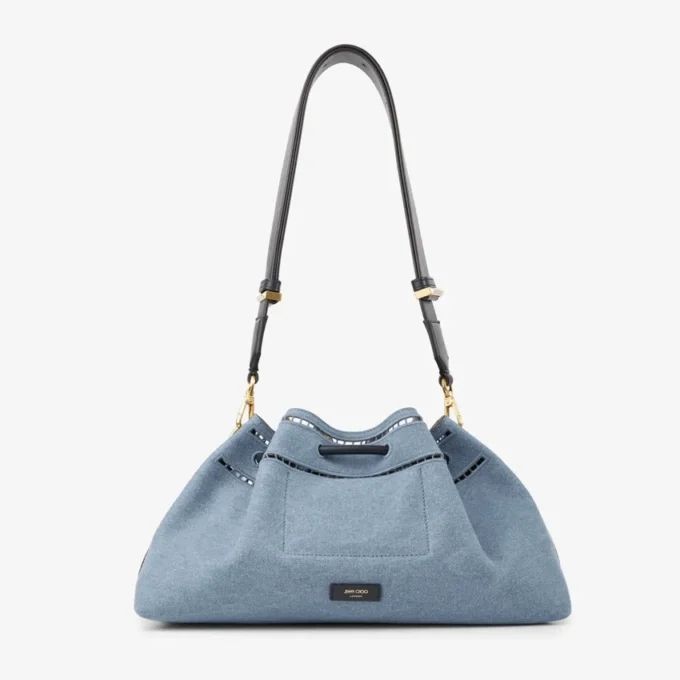 Cinch Medium Denim Shoulder Bag with Sangallo Embroidery