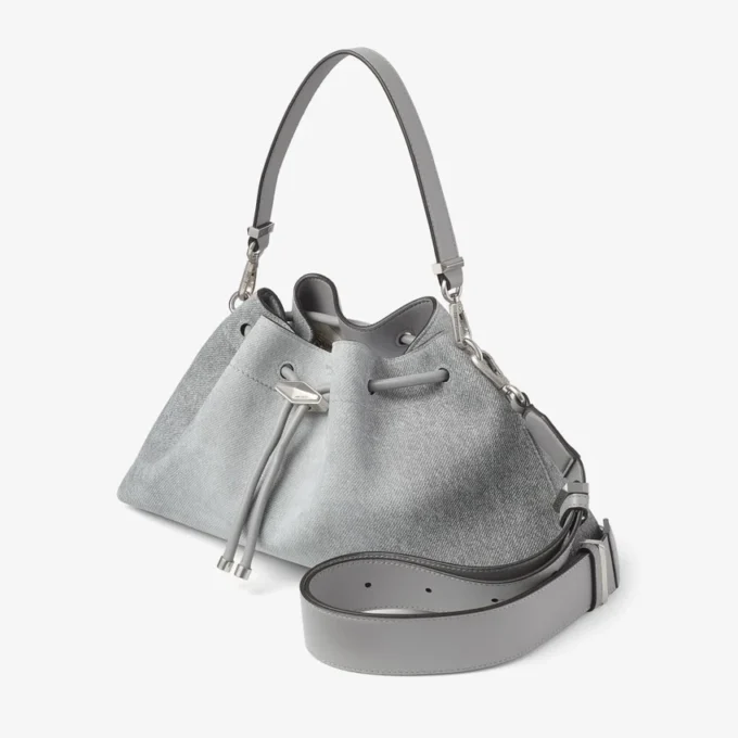 Cinch Medium Dove Suede Denim and Smooth Calf Leather Shoulder Bag