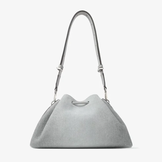 Cinch Medium Dove Suede Denim and Smooth Calf Leather Shoulder Bag
