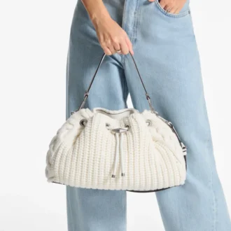 Cinch Medium Latte Knitted Wool Shoulder Bag