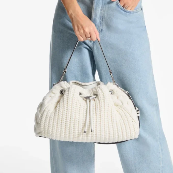 Cinch Medium Latte Knitted Wool Shoulder Bag