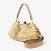 Cinch Medium Natural and Cappuccino Beaded Raffia Bucket Bag with Smooth Calf Leather