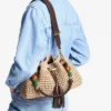 Cinch Medium Natural and Chocolate Crochet Raffia Shoulder Bag with Braided Strap