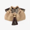 Cinch Medium Natural and Chocolate Crochet Raffia Shoulder Bag with Braided Strap