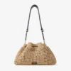 Cinch Medium Natural and Chocolate Crochet Raffia Shoulder Bag with Braided Strap