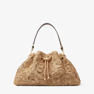 Cinch Medium Natural Flower Woven Raffia Shoulder Bag