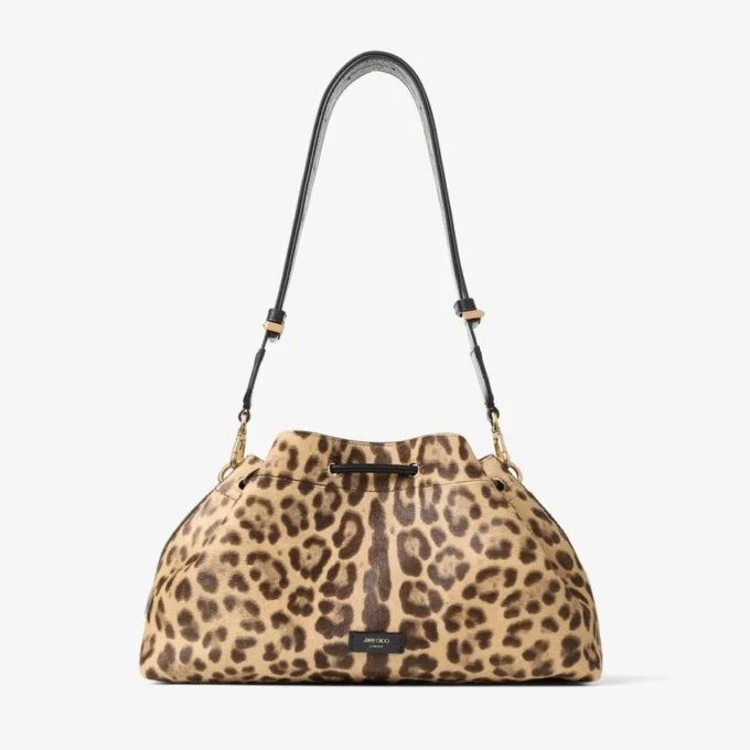 Cinch Medium Natural Leopard Print Pony Shoulder Bag