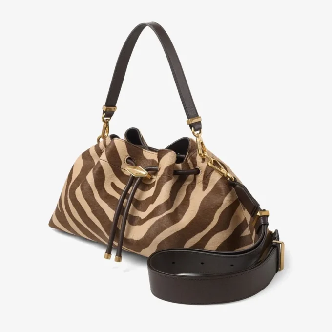 Cinch Medium Natural Zebra Printed Pony Shoulder Bag