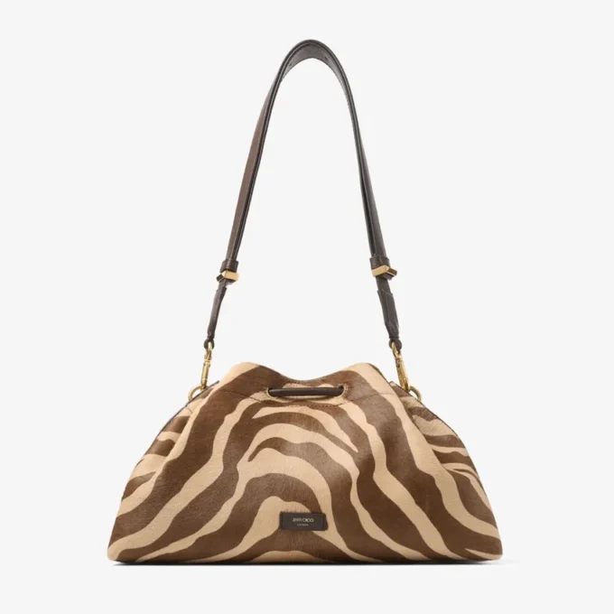 Cinch Medium Natural Zebra Printed Pony Shoulder Bag