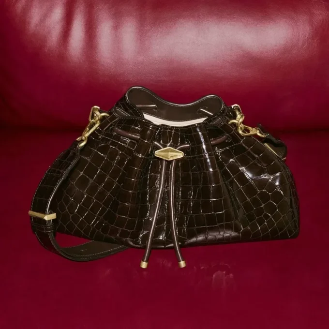 Cinch Medium Sambuco Croc Embossed Leather Shoulder Bag