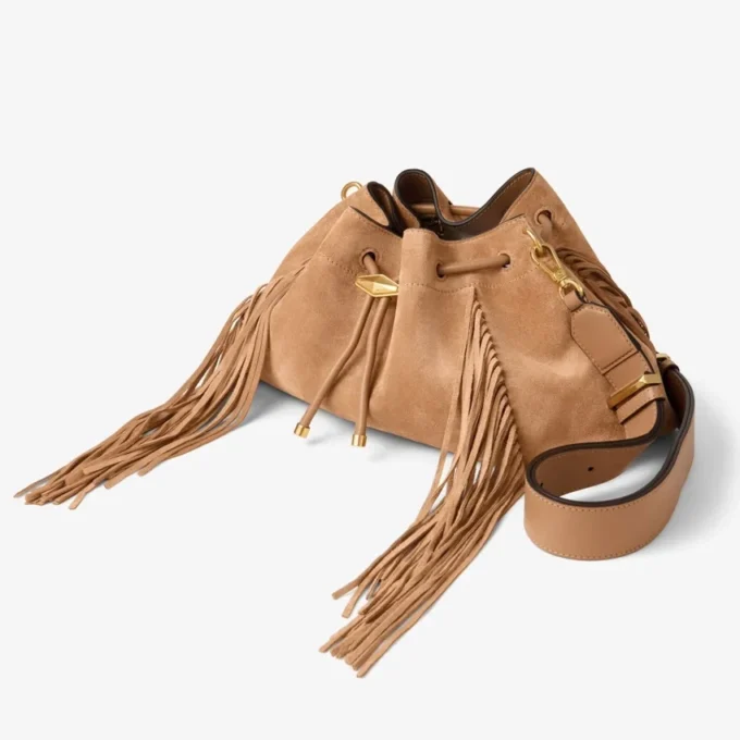 Cinch Medium Toffee Suede Shoulder Bag with Fringes