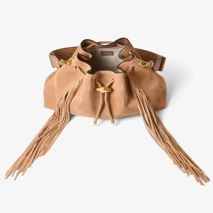 Cinch Medium Toffee Suede Shoulder Bag with Fringes