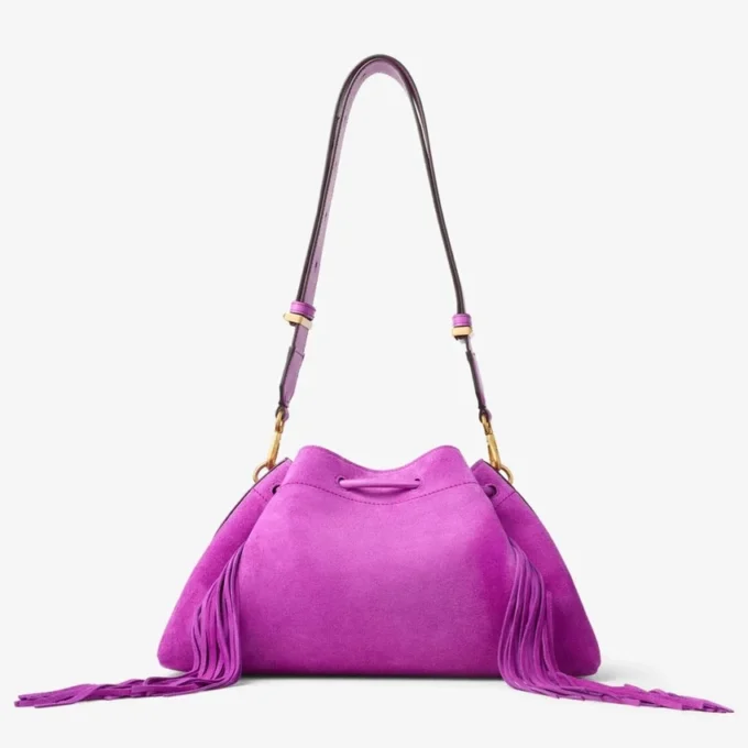 Cinch Medium Violet Orchid Suede Shoulder Bag with Fringes