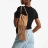 Cinch Mini Toffee Suede Mini Bag with Suede Fringe Tassels