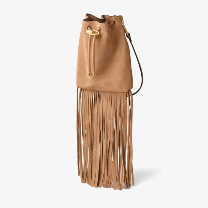 Cinch Mini Toffee Suede Mini Bag with Suede Fringe Tassels
