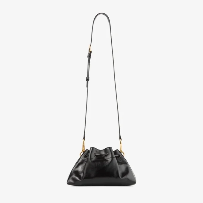 Cinch Small Black Soft Shiny Biker Leather Shoulder Bag