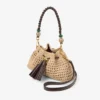 Cinch Small Natural and Chocolate Crochet Raffia Shoulder Bag with Braided Strap