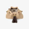 Cinch Small Natural and Chocolate Crochet Raffia Shoulder Bag with Braided Strap