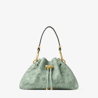 Cinch Small Verde Jimmy Choo Perforated Leather Lace Shoulder Bag