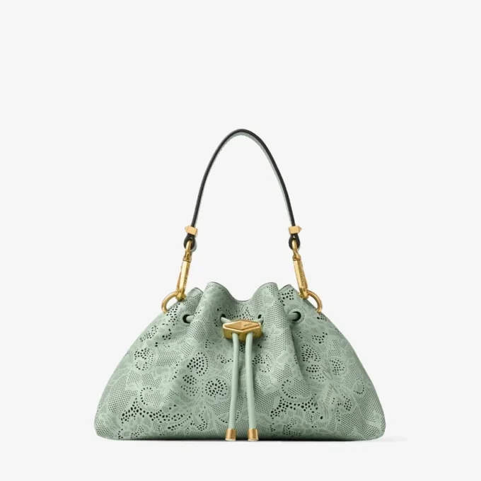Cinch Small Verde Jimmy Choo Perforated Leather Lace Shoulder Bag