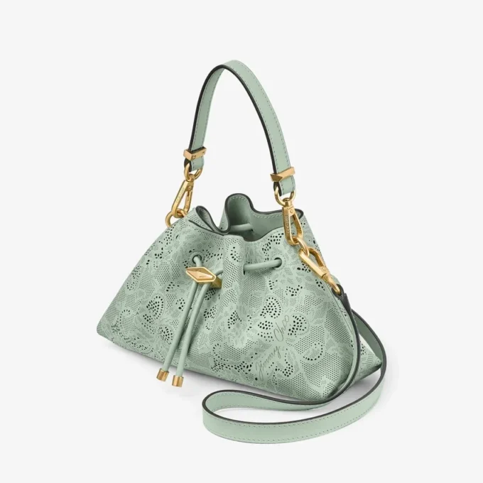 Cinch Small Verde Jimmy Choo Perforated Leather Lace Shoulder Bag