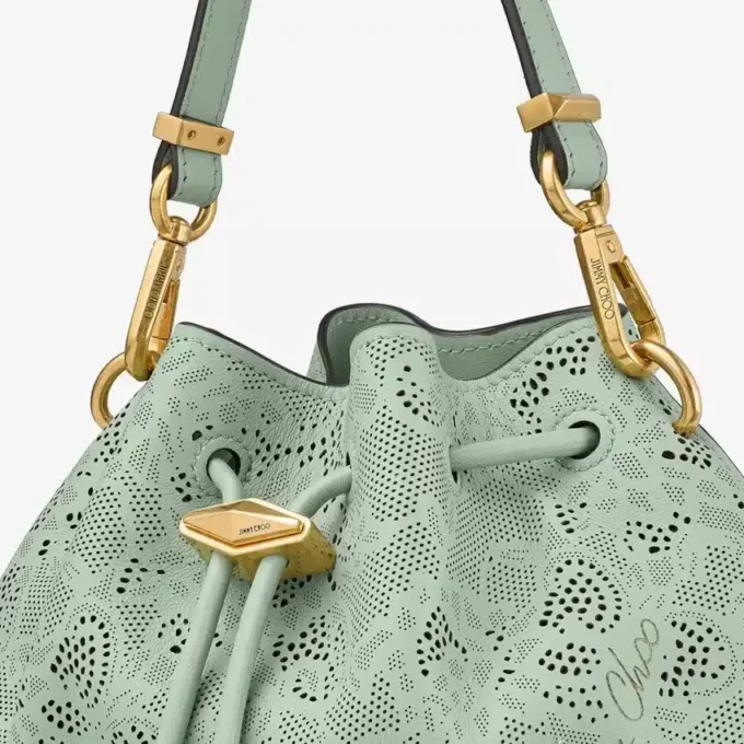Cinch Small Verde Jimmy Choo Perforated Leather Lace Shoulder Bag