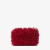 Cloud Ruby Red Satin Clutch Bag with Petal Embroidery