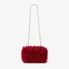 Cloud Ruby Red Satin Clutch Bag with Petal Embroidery