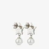 Crystal Star Earrings Silver-Finish Metal Star Earrings with White Resin Pearls and Crystals
