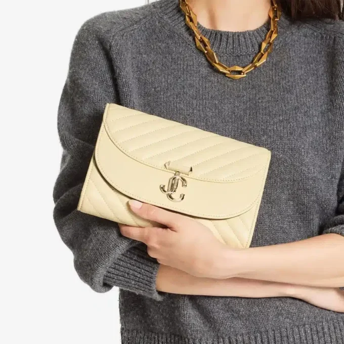 Curve Clutch Buttermilk Quilted Biker Leather Clutch