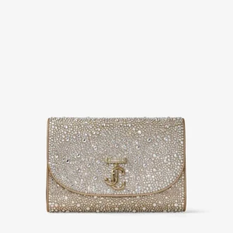 Curve Clutch Gold Shimmer Suede Clutch Bag with Hotfix Crystals
