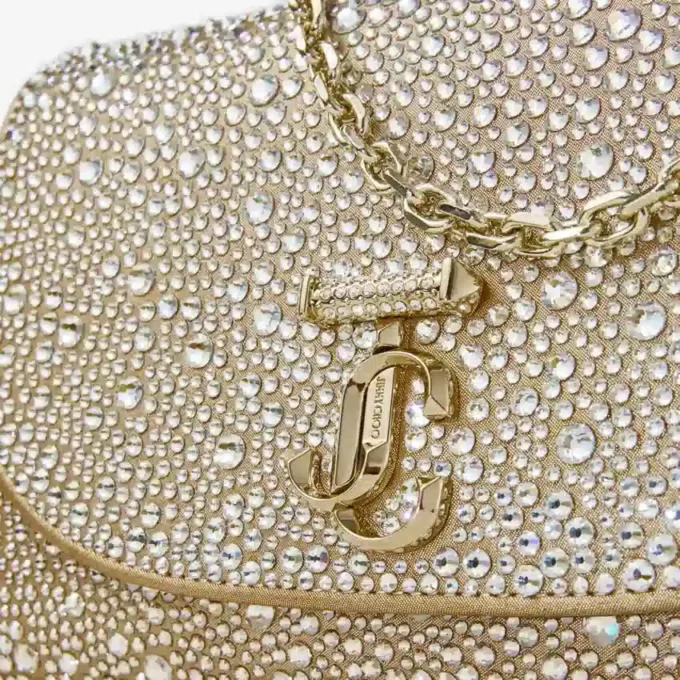 Curve Clutch Gold Shimmer Suede Clutch Bag with Hotfix Crystals