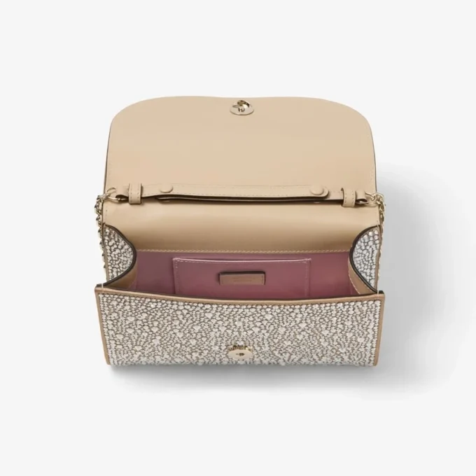 Curve Clutch Gold Shimmer Suede Clutch Bag with Hotfix Crystals