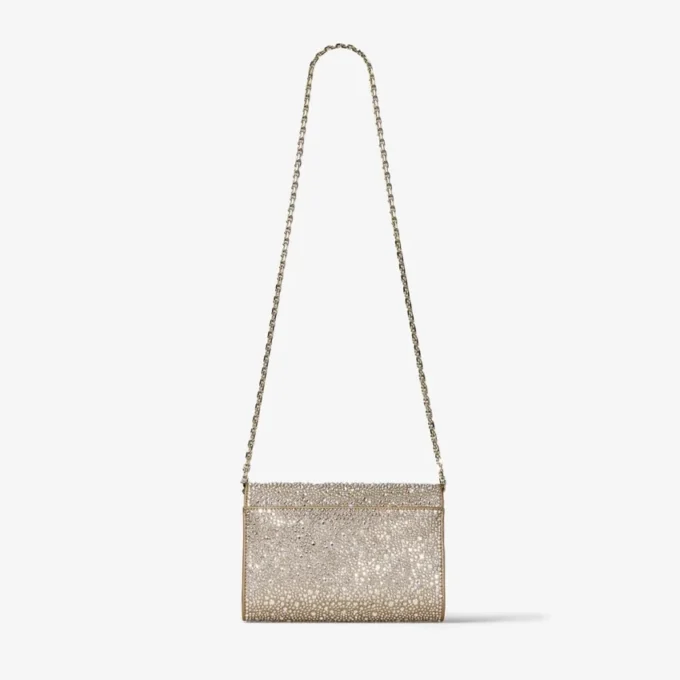 Curve Clutch Gold Shimmer Suede Clutch Bag with Hotfix Crystals