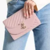 Curve Clutch Rose Quilted Biker Leather Clutch Bag