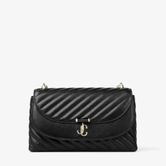 Curve Cross Body Medium Black Quilted Biker Leather Crossbody Bag