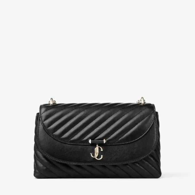 Curve Cross Body Medium Black Quilted Biker Leather Crossbody Bag