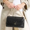 Curve Cross Body Medium Black Quilted Biker Leather Crossbody Bag