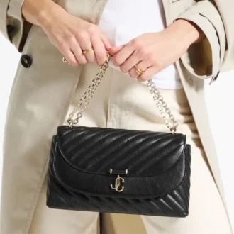 Curve Cross Body Medium Black Quilted Biker Leather Crossbody Bag